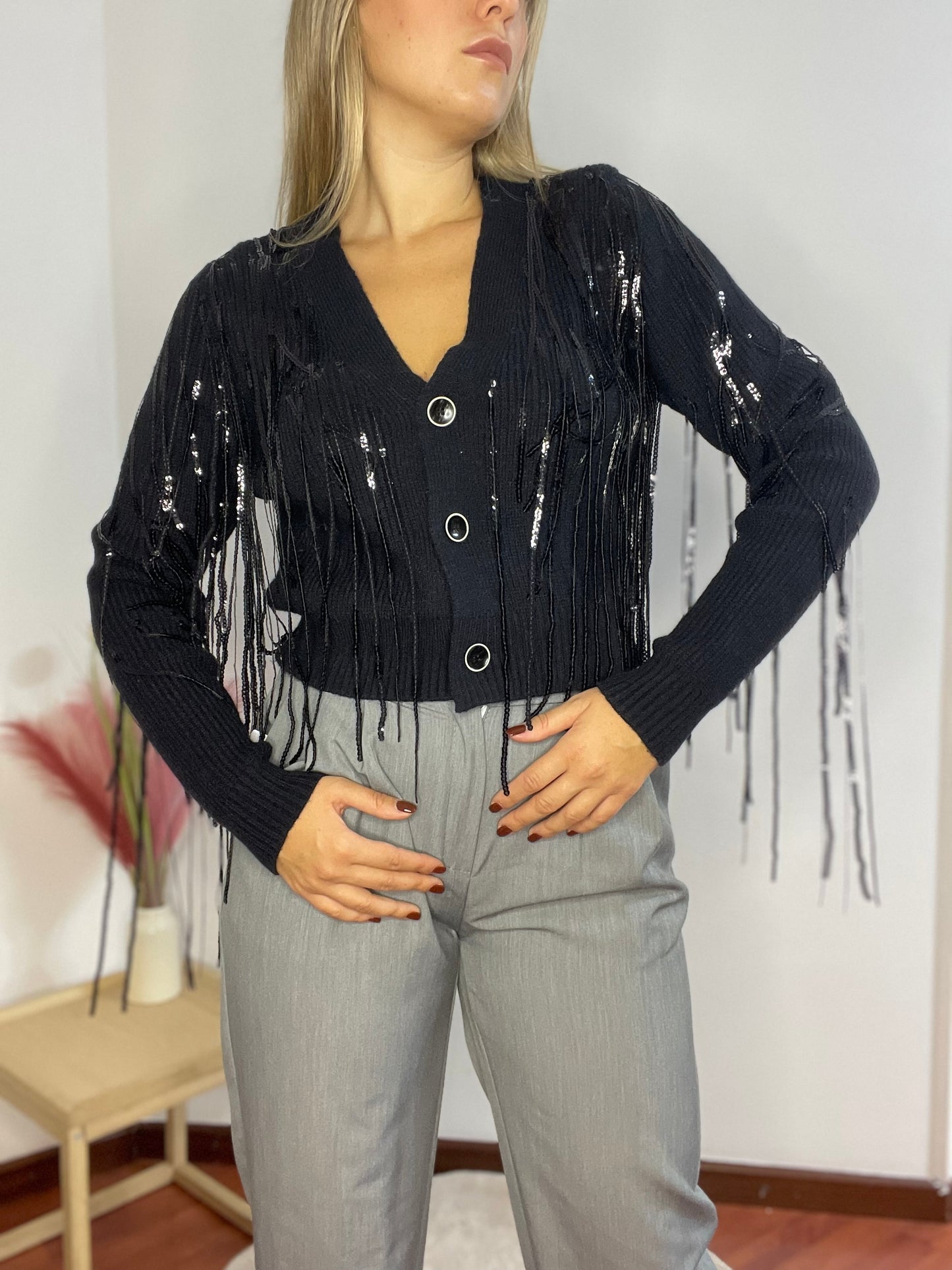 Cardigan con fili paillettes