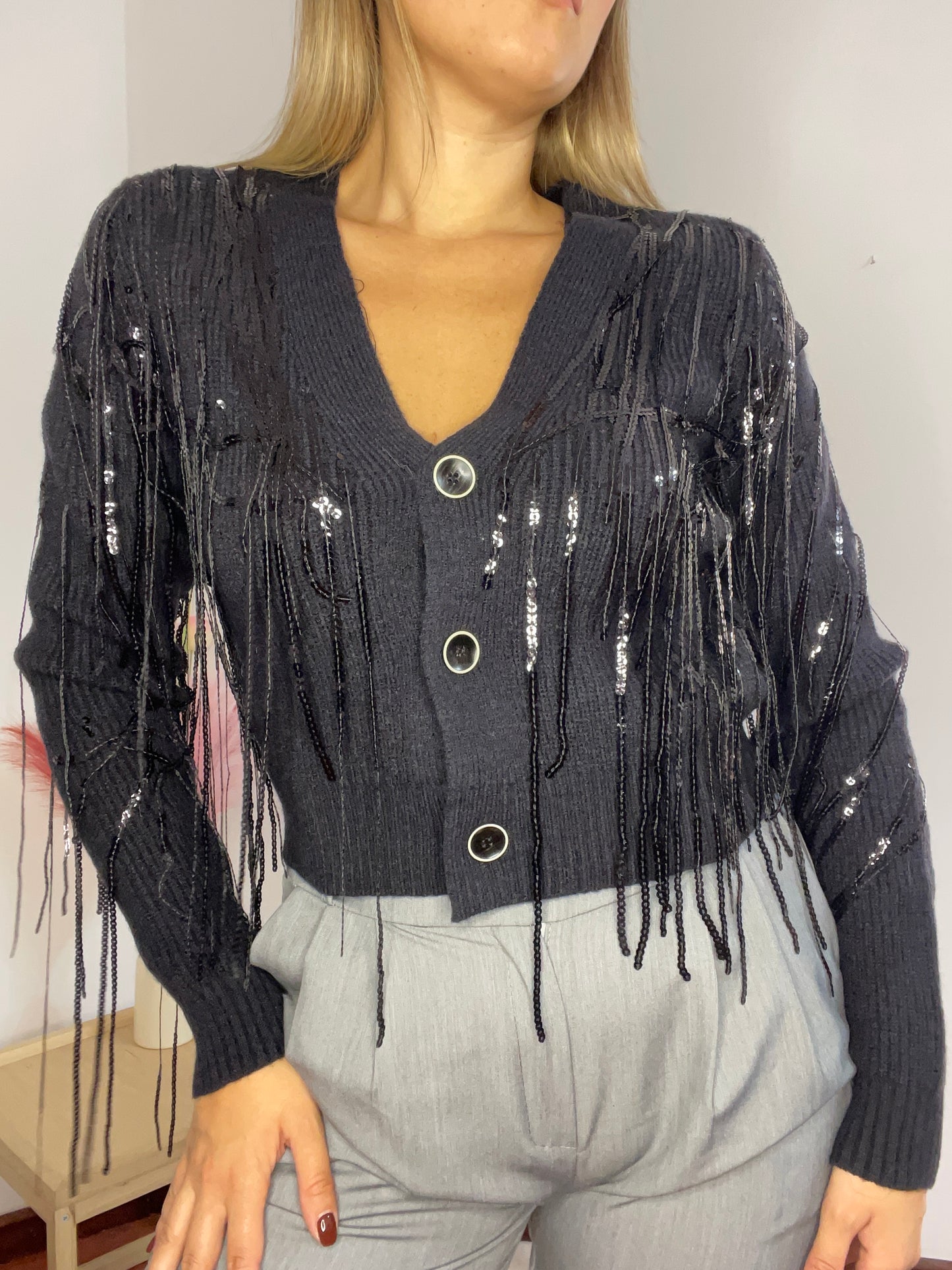 Cardigan con fili paillettes