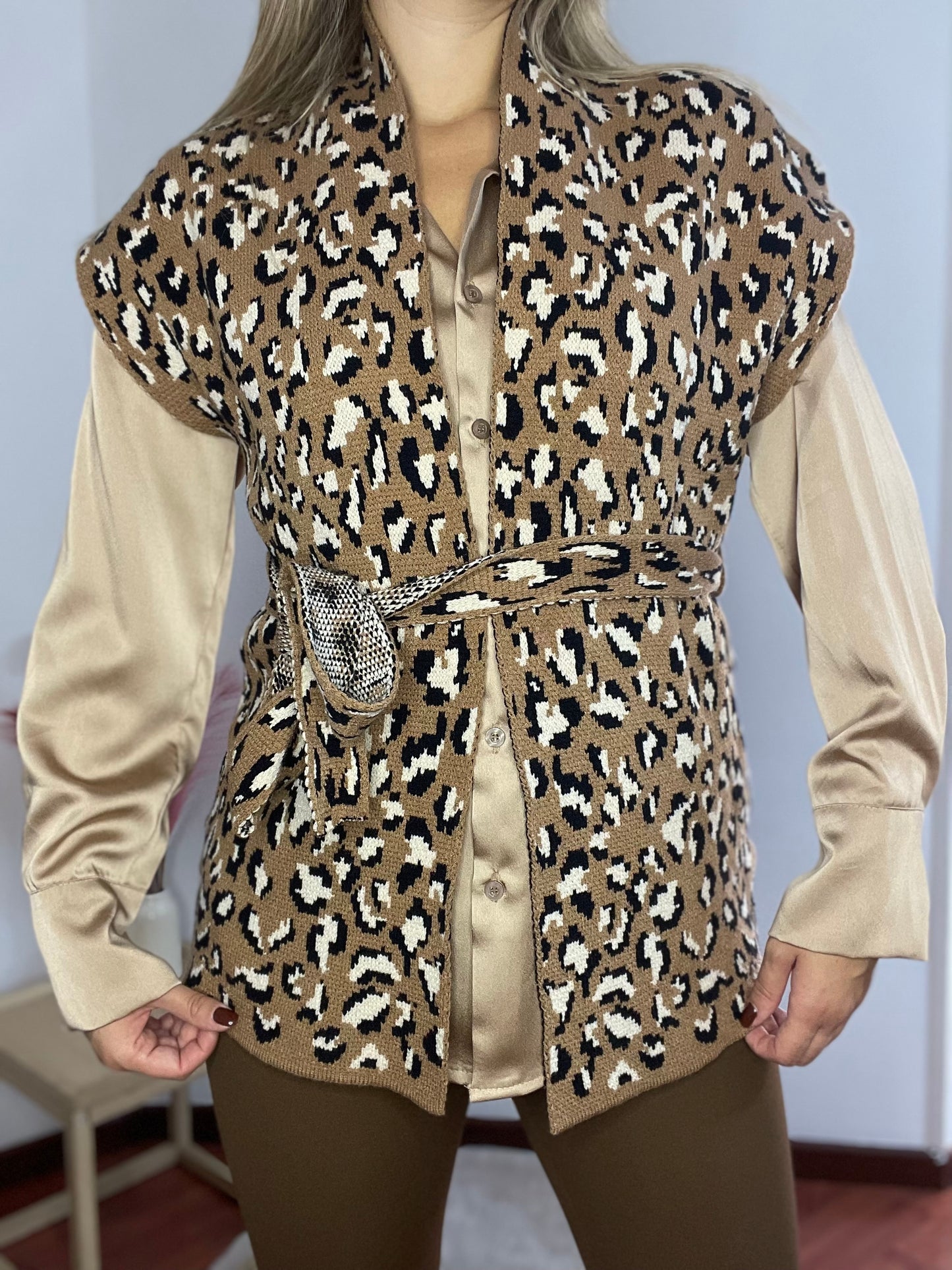Gilet Leopardato cammello