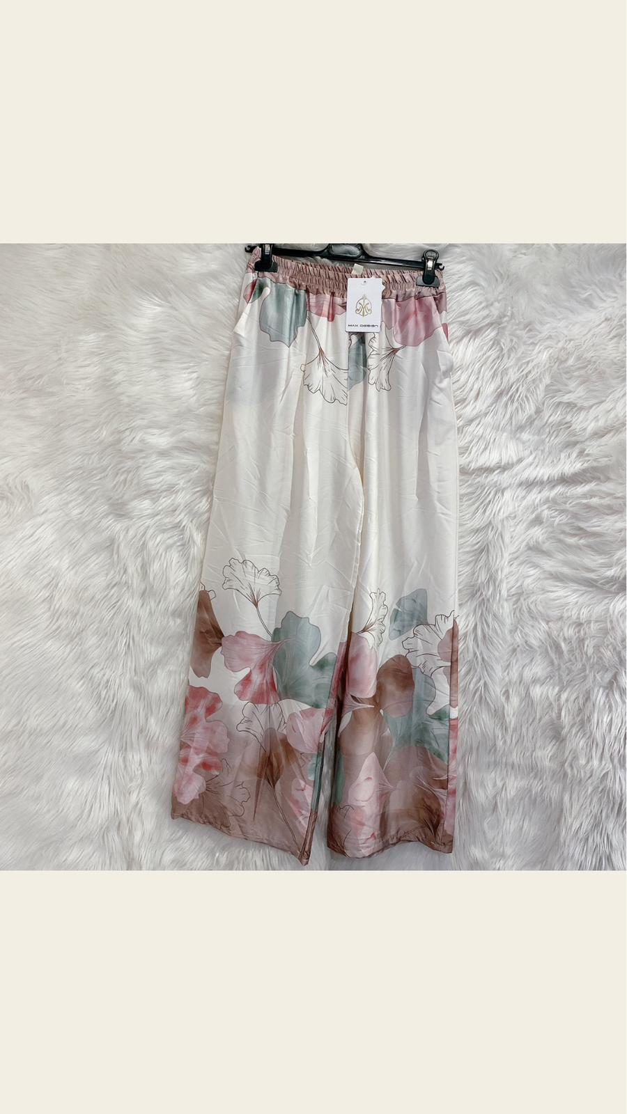 Pantalone con fiori effetto satin